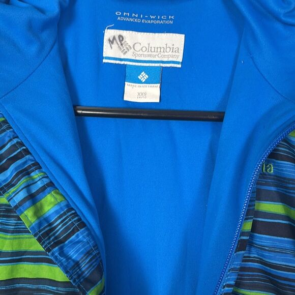 Columbia Green Blue Striped Hooded Lightweight Jacket With Pocket Size XXS (4/5) - Picture 6 of 8